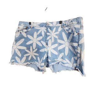 Vanilla Star Button Fly Boho Hippie Daisy Denim Jean Shorts raw hem Womens size